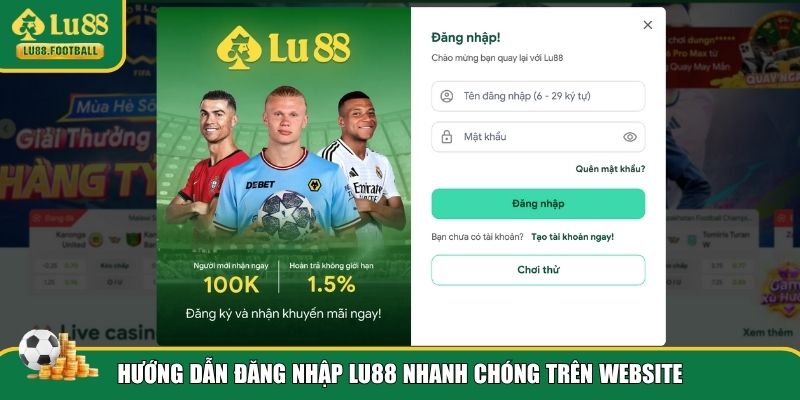 Thao tác đăng nhập LU88 trên website