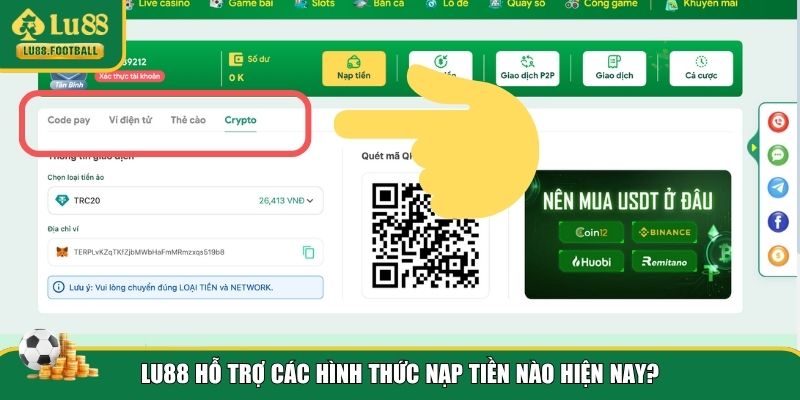 Các phương thức nạp tiền LU88