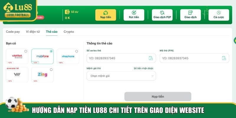 Chi tiết cách nạp tiền LU88
